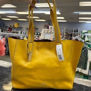 Coach Yellow Pebbled Leather Tote with Double Straps